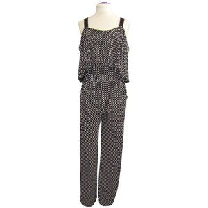 The Pyramid Collection Black White Polka Dot Wide Leg Jumpsuit Size M Ruffle